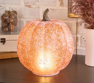 11" Illuminated Frosted Glass Pumpkin by Kim Gravel 11" Illuminated Frosted Glass Pumpkin by Kim Gravel
