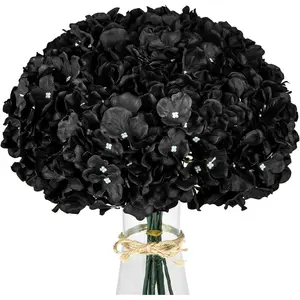Silk Hydrangea Heads with Stems Artificial Flower Heads DIY Wedding Centerpiece Home Baby Shower (10, Black)