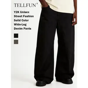 TELLFUN Menswear Men's Vintage Paneled Baggy Jeans - Pleated Wide Leg Denim Pants, Aesthetic Elegant Fancy Style for Men's Tops Pairing