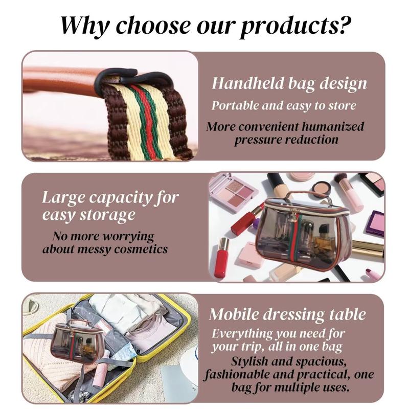 New Retro Vintage Vanity Bag, Large Capacity Makeup Organizer for Women, Waterproof Transparent Toiletry Bag, Portable Skincare Storage Case, Travel Cosmetic Bag for Ladies (Brown)