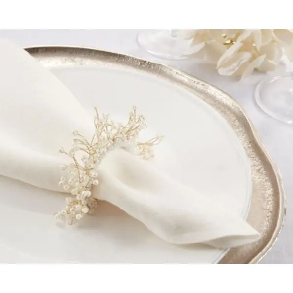 Saro Lifestyle NR407.I Pearl Crown Napkin Rings, Ivory, 4.5x3.5 in, Set of 4 - Dining Room Essential for Cotton/Linen Napkins, Beautifully Emphasizes Place Settings with Refined Texture