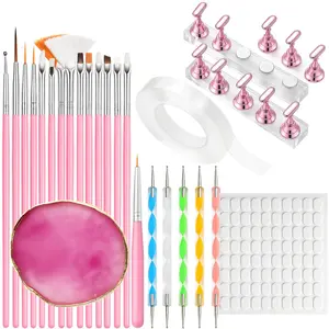 15 Pcs Nail Art Tools, Nail Stand for Painting Nails, Nail Art Brushes, Liner Pens and Dotting Tool, Press on Nail Stands, Nail Technician and Beginner's Nail Design Tool Kit