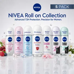 NIVEA Women's Roll-On Deodorant Variety Bundle 5 Pack Extra Brightening & Assorted Scents Collection 50mL Each