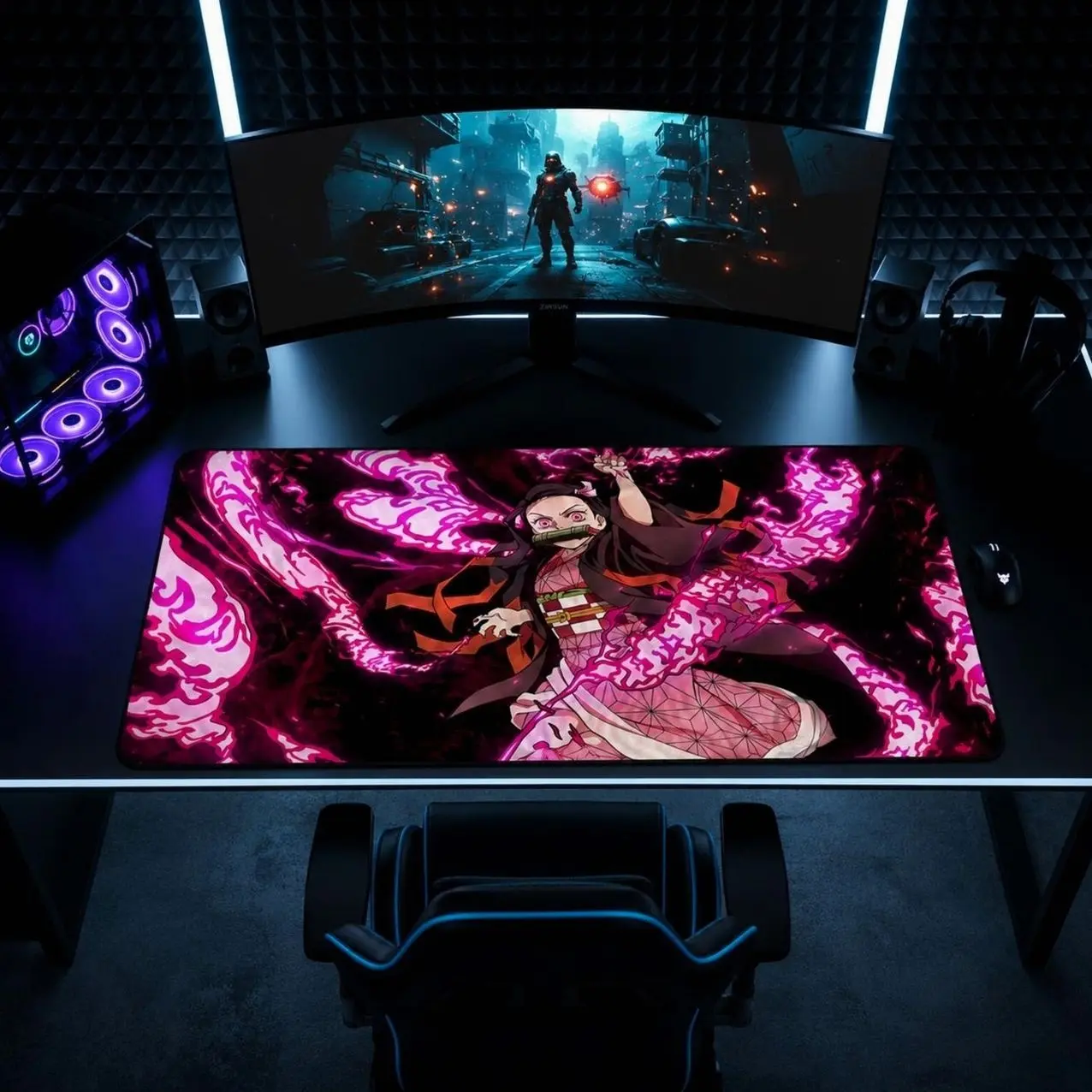 Demon Slayer Nezuko Kamado Anime Mouse Pad | Pink Flame Gaming Desk Mat Thomas