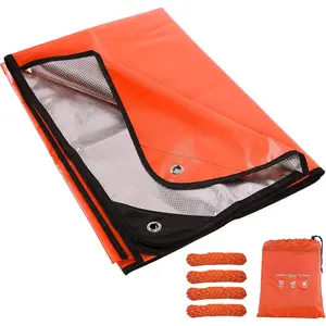 Insulated Tarp, Multipurpose Emergency Thermal Tarps, Waterproof All Weather Heavy Duty Heat Reflective Survival Blanket  Camping Hiking, Orange