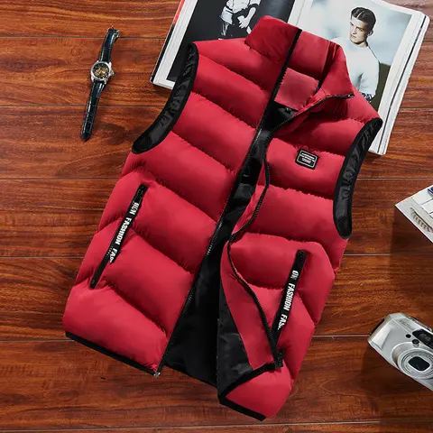 Men’s Polyester Fiber Casual Vest - Sleeveless, Plain, Warm Zip Stand Collar, Cold-Resistant Autumn/Winter Menswear Top