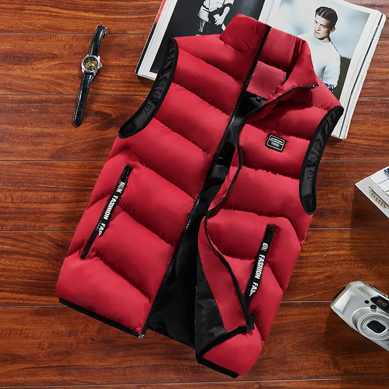 Men’s Polyester Fiber Casual Vest - Sleeveless, Plain, Warm Zip Stand Collar, Cold-Resistant Autumn/Winter Menswear Top