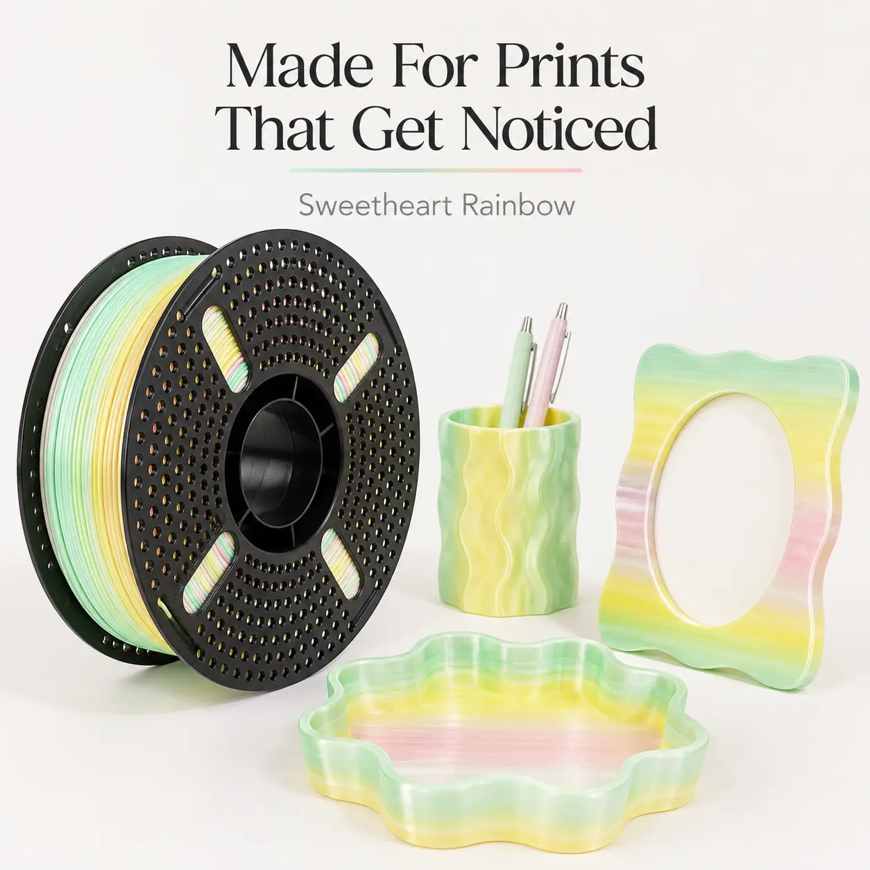 （approx. 2.5 lb）3D printer filament – fine strands – rainbow colors, PLA Silk Series, fast printing speed, glossy surface, low deformation – Silk White, Sweet Rainbow, Nebula Rainbow – smooth performance, strong layer adhesion, compatible with FDM printer
