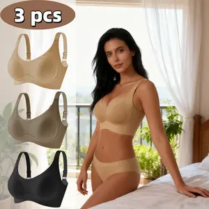 LL Set of 3 pieces, women's supportive wire-free bra, shaping bra, everyday lingerie, comfortable sports bra, suitable for daily office, leisure, sleeping, fitness scenarios, wearable all year round, affordable bra Womenswear Vneck Minimalist Basic bra