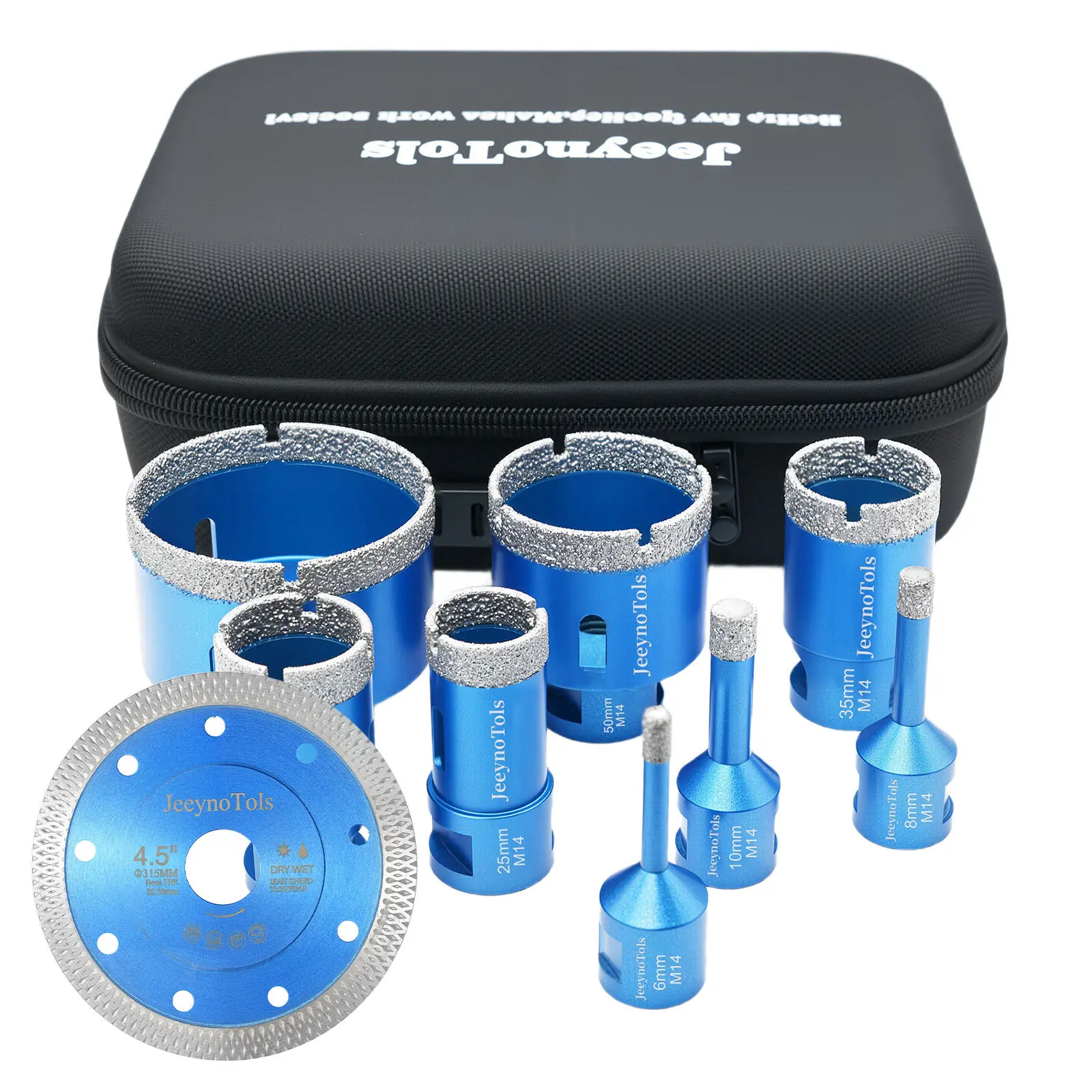 11Pcs Dry Diamond Core Drill Bits Kit, Drill Bits & 20mm Drilling Milling Bit & 115mm Diamond Grinding Disc, For Ceramic Tile Marble Porcelain With 5/8"-11 Thread,Tool Box,Tile Bit, home Title Tools,Tilesaw,Hole Saw KIt,title saw blade