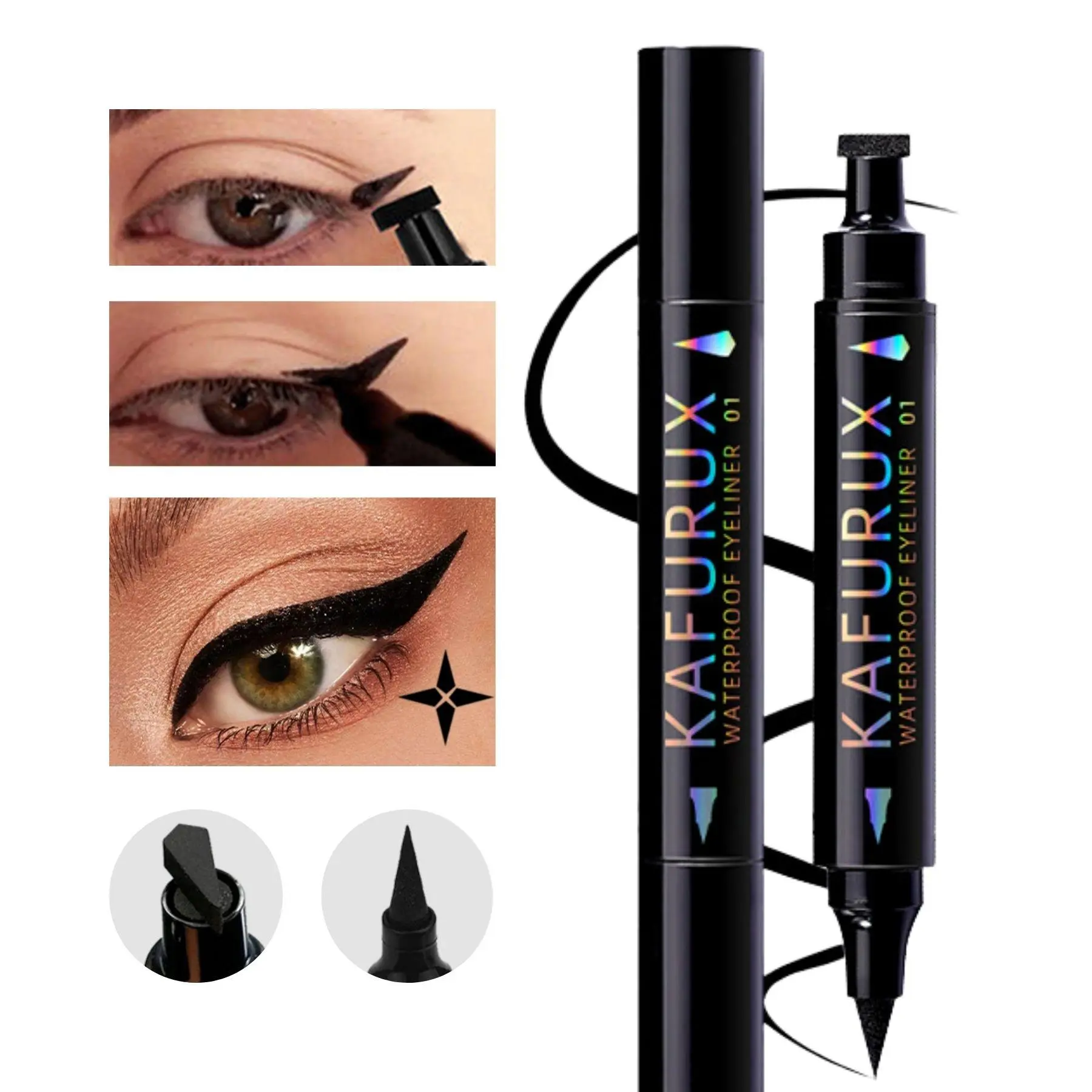 2 in 1 Double-ended Winged Cat Eye Stamp & Felt-tip Eyeliner Pen, Liquid Eye Liner, 1 Count Waterproof Long Lasting Eyeliner, Eye Makeup Tool for Women, Eye Makeup Products