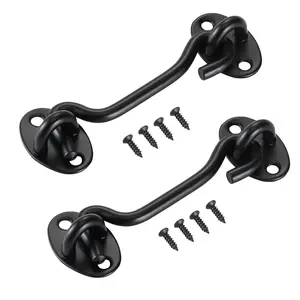 fathersdaygift VEVOR Hook and Eye Gate Latch, 2 Pack Barn Door Latch Hook with Mounting Screws, Stainless Steel Hook and Eye Latch, Hook Lock for Sliding Barn Door, Cabinet, Window, Gate, Fence, Bathroom, Black