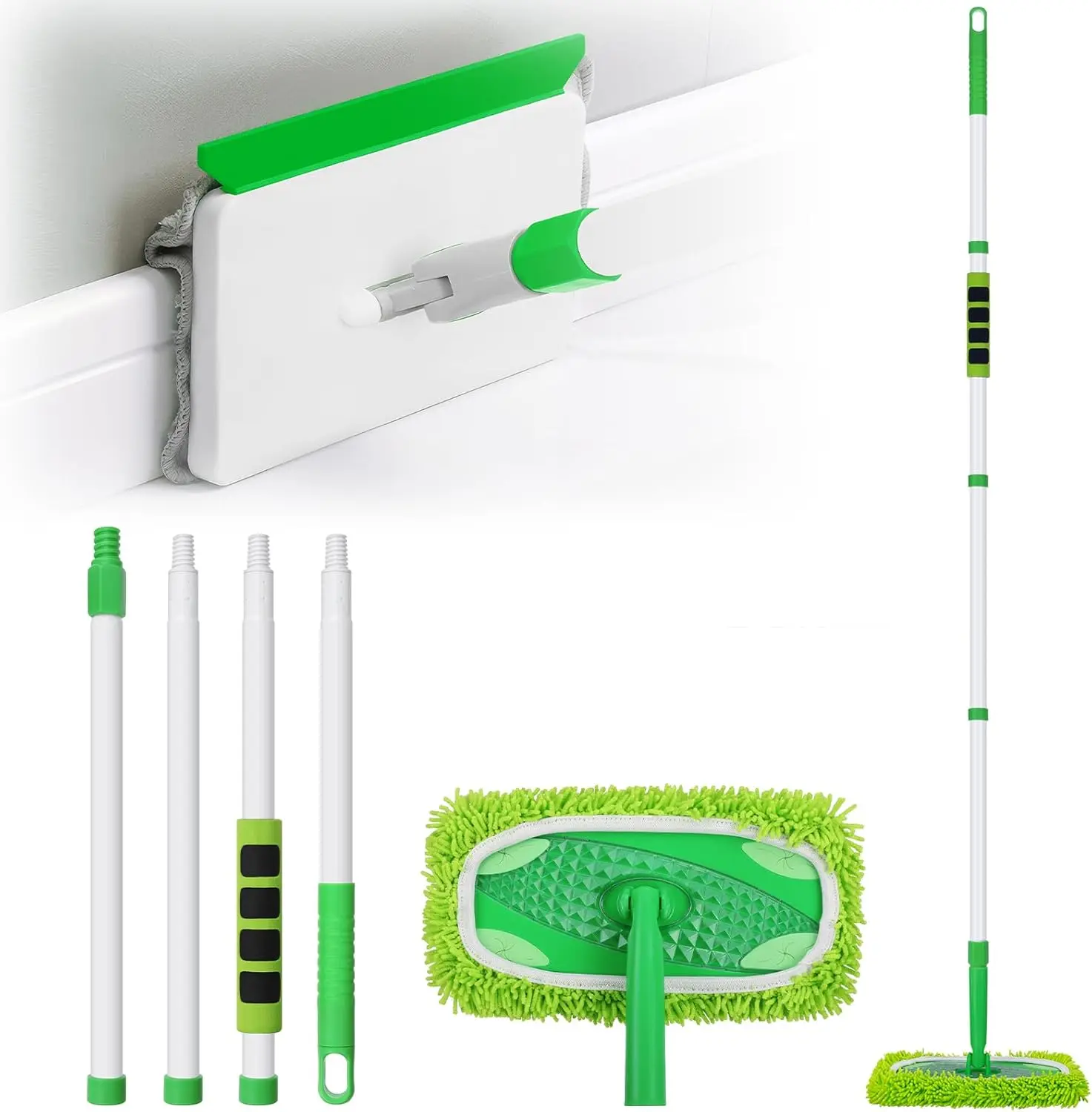 Adjustable Baseboard Duster with Extendable Long Handle, Reusable Pads, Home Care Supplies for Floorboard & Tight Space Cleaning