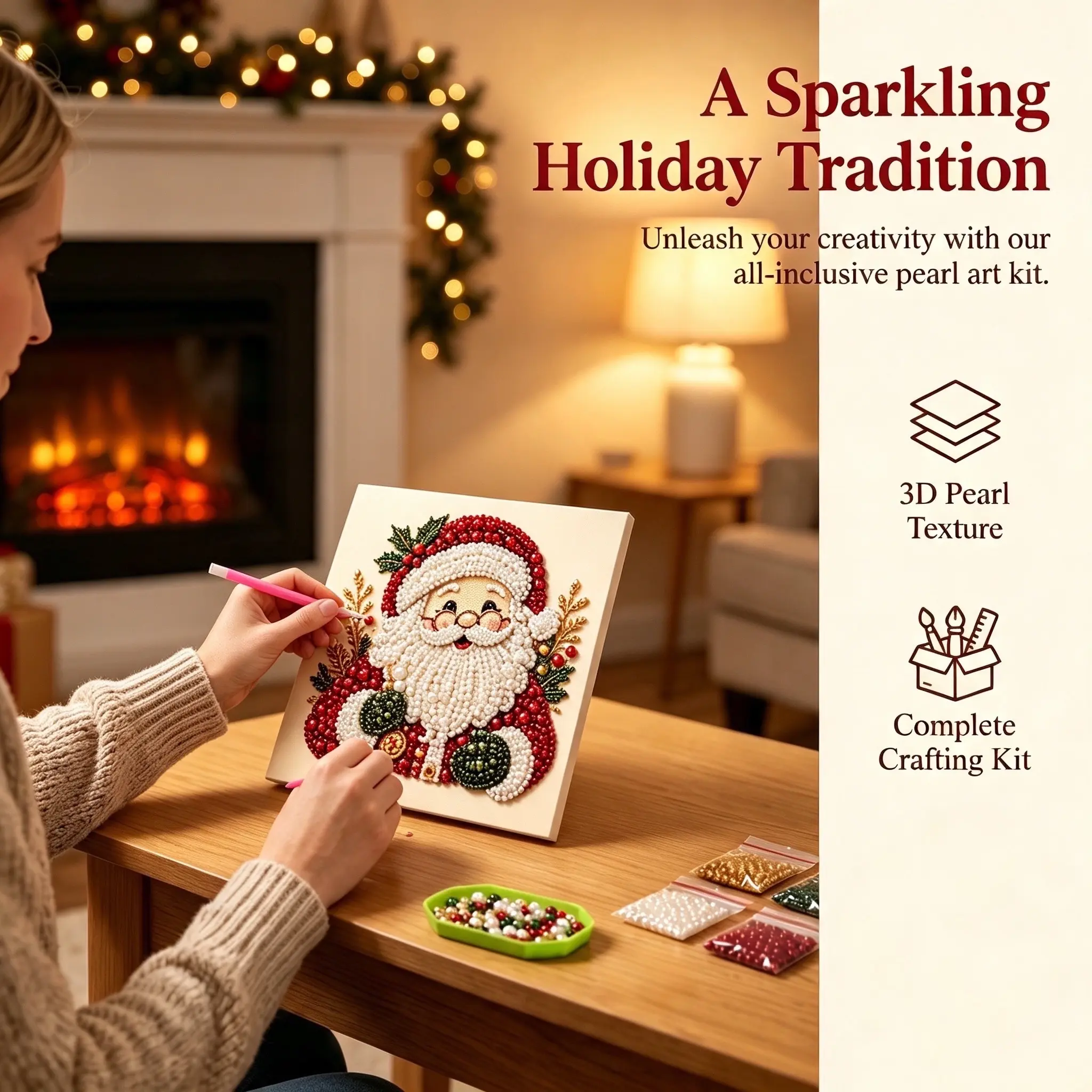 Christmas Santa Claus Pearl Art DIY Kit, Framed Diamond Painting Kit, Cute 3D Diamond Painting Crafts, DIY Home Decor Wall Art, Perfect DIY Holiday Party Gift for Beginners.-YY2