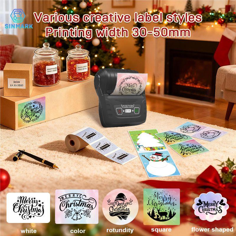 Portable Wireless Label Printer Label Maker Machine + 3 Rolls Color Labels, USB Rechargeable, Compatible with iOS Android Windows, Barcode Clothing Jewelry Retail Mail