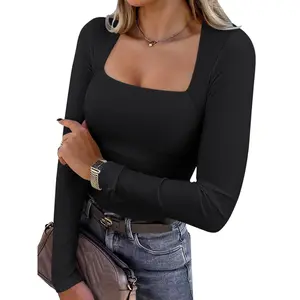 ANRABESS Womens Long Sleeve Square Neck Tops Ribbed Knit Slim Fit Shirts Basic Tee 2025 Fall Dressy Casual T-Shirts Clothes