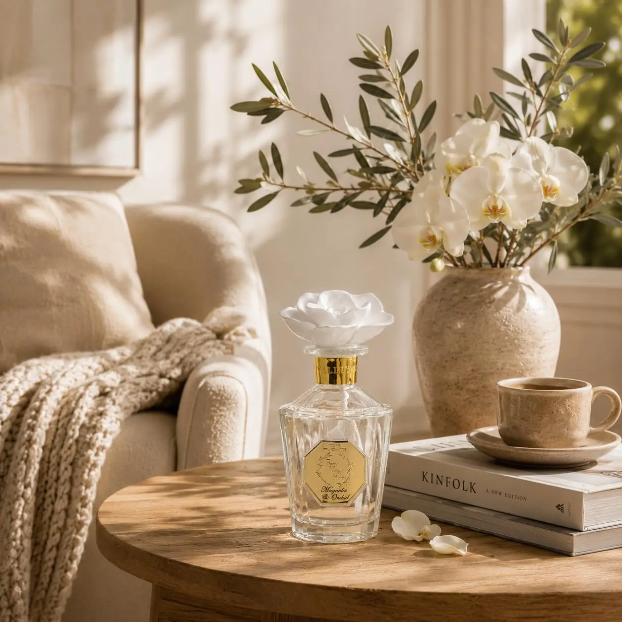 Pretty Valley Home-Reed Diffuser Set,Diffuser Rose Petals Gypsum White Flower Oil 100Ml / 3.38fl OZ Gift Box for Bathroom Office Bathroom Living Room Decor (Magnolia & Orchid)