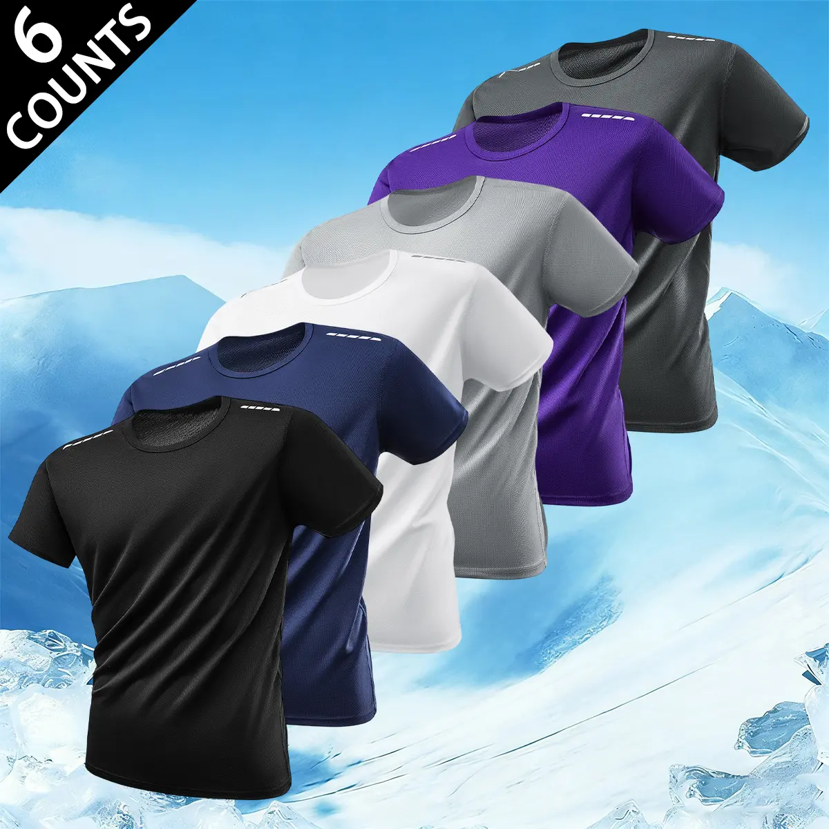 Men's 6-Pack Quick Dry Mesh Crew Neck Short Sleeve T-Shirts, Breathable Workout Top, Crew Neck Sportswear, Exercise Activewear, Fitness Workout Shirt, Gym Clothes for Running & Gym Daily Wear, Athletic