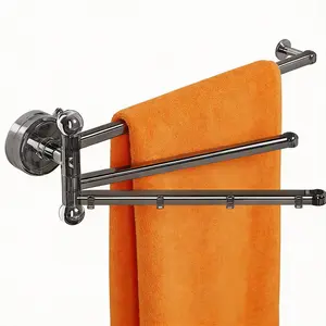270° Rotating Towel Rack – 3 Folding Arms, 27x11x8 cm, Drill-Free Wall Mount (Vacuum Suction Cups), Modern Metal & Waterproof PET+PC – Space-Saving Holder for Bathroom/Kitchen