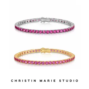 Malibu Tennis Bracelet (Dark Pink)