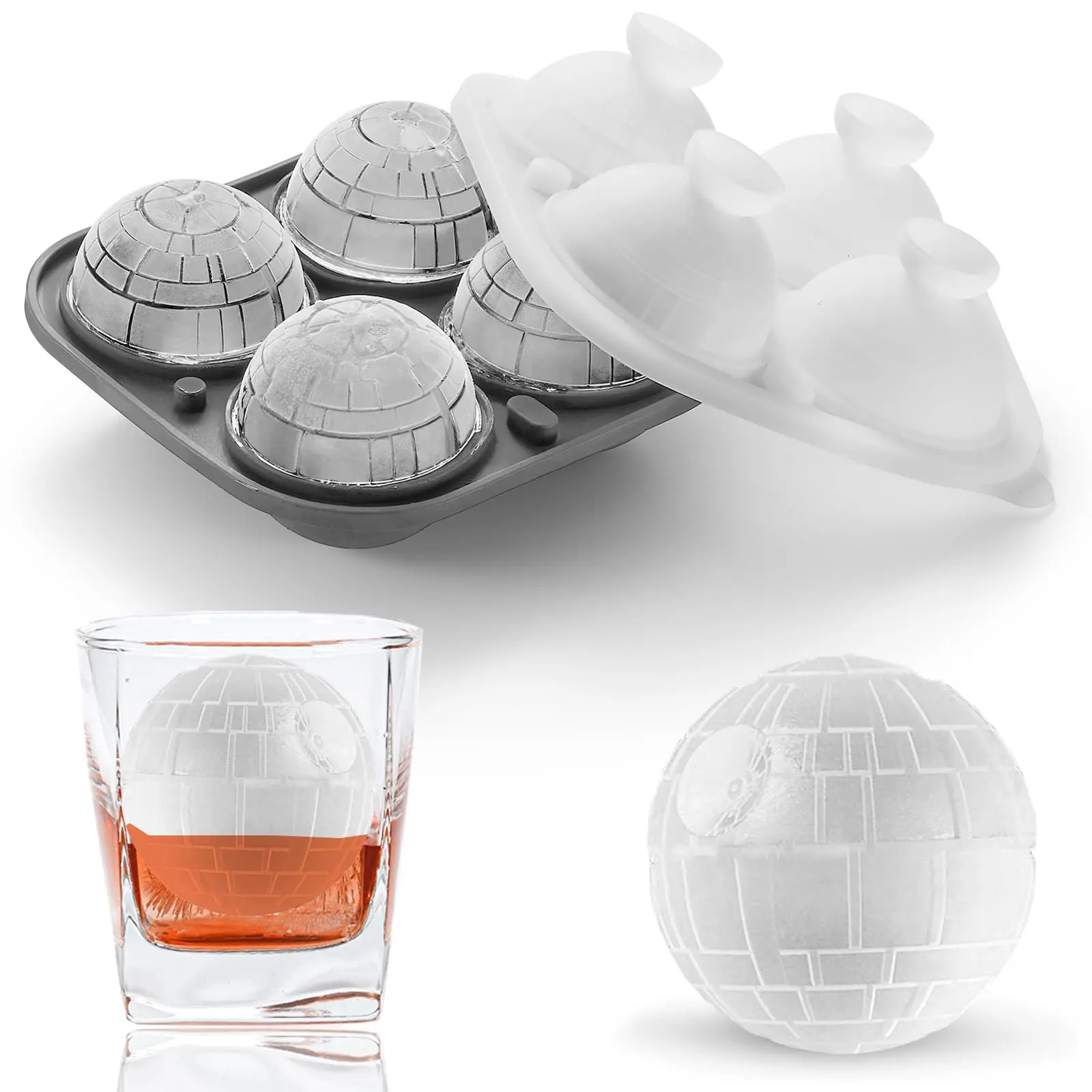 ViViAnGo 3D Death Star Ice Cube Molds, Large Silicone Fun Shapes Bourbon Gifts for Men Fandom, Whiskey Ice Cube Mold for Cocktails,Brandy, Whiskey Gifts for Men Nerds & Geeks