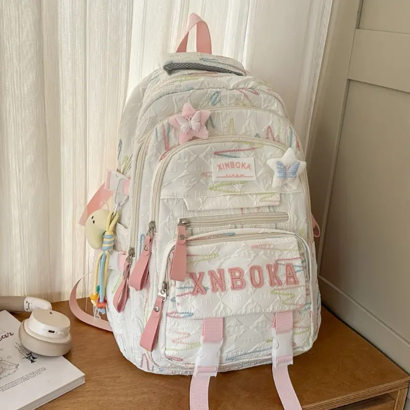 Large-capacity, trendy-style student backpack designed for load relief—suitable for middle school girls.