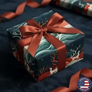 Reindeer Christmas Wrapping Paper: Modern Landscape Deer Print