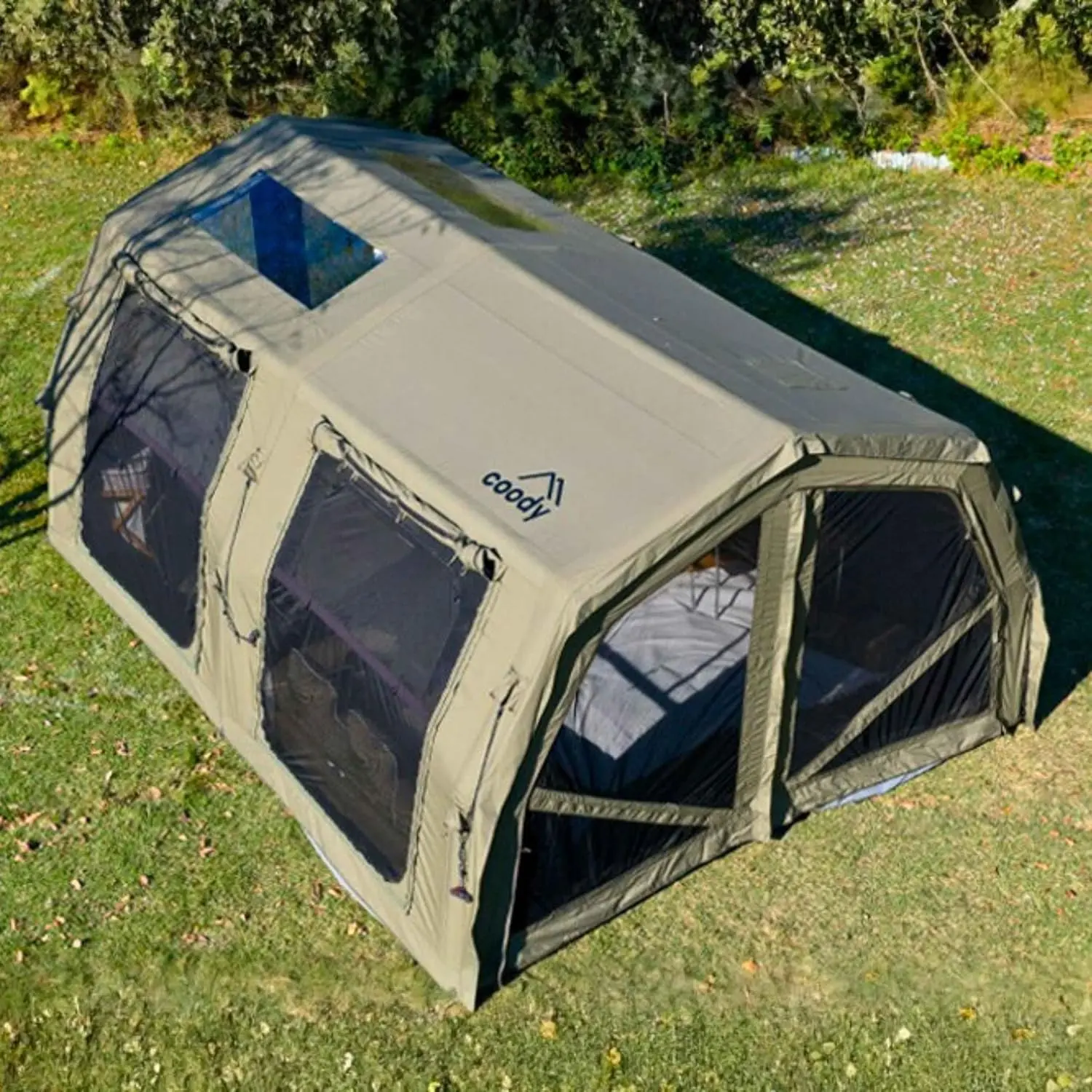 Coody Inflatable Canvas Camping Tents with Stove Jack – Premium Air Beam Family Glamping Tent, Breathable Cotton Canvas, Fast Setup Air Tent with Pump