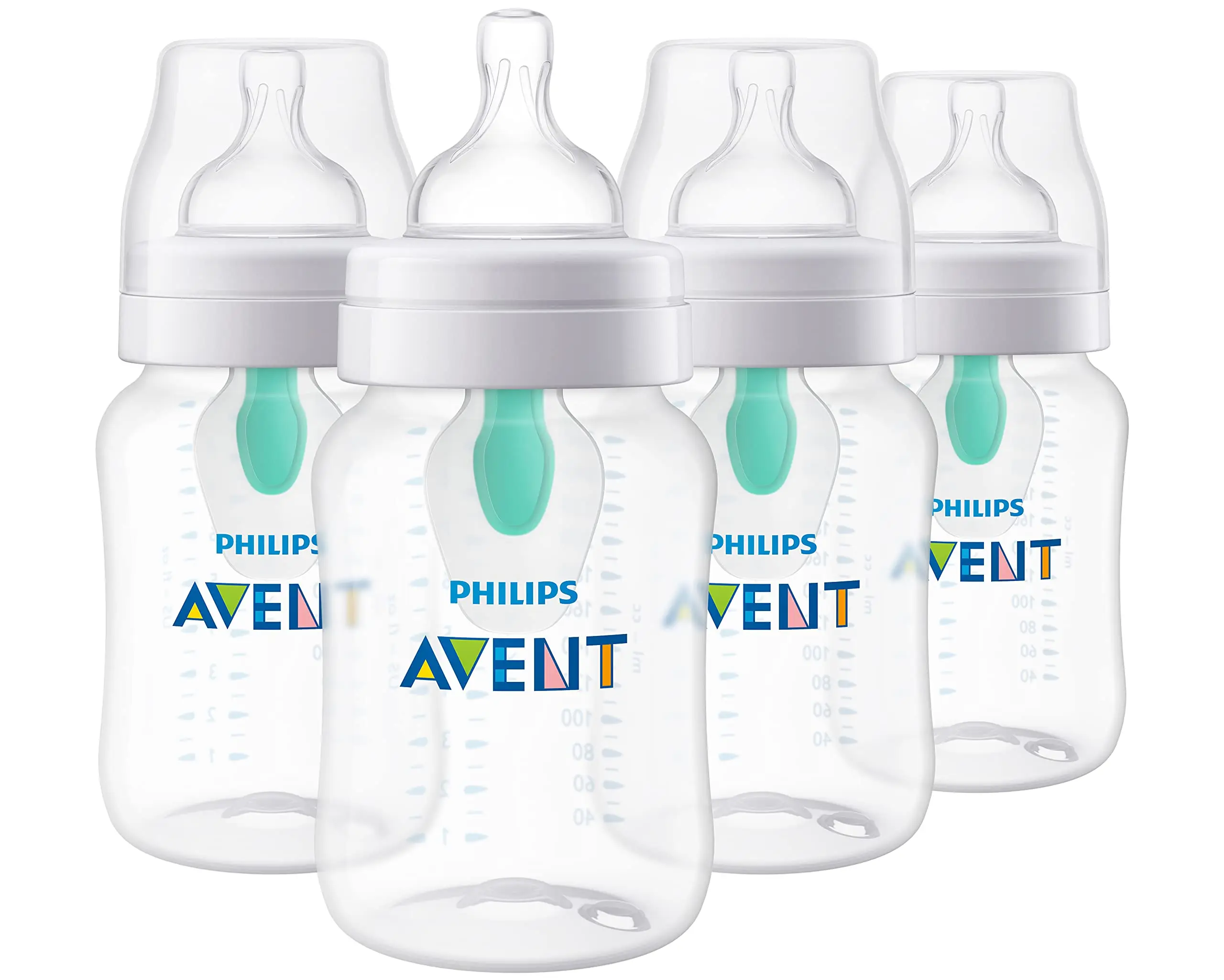 Philips Avent Anti-Colic Baby Bottle with AirFree Vent, 9oz, 4pk, Clear