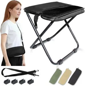Camping Stool Portable Chair: All-Terrain Folding Carrying Pocket Stool, 4 Anti-Sink Feet, 270Lbs Capacity & 3s Setup. 5000 Cycle Tested for Rugged Sites, Camping, Fishing, Travel, Black.