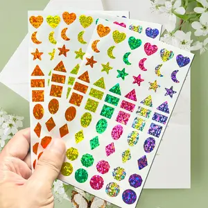 600 Stickers/10 Sheets Office Stickers, Holographic Reflective Star Moon Multicolor Border Decorative Stickers, Self-Adhesive Waterproof