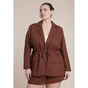 ELOQUII Women's Plus Size Drawstring Waist Linen Blazer