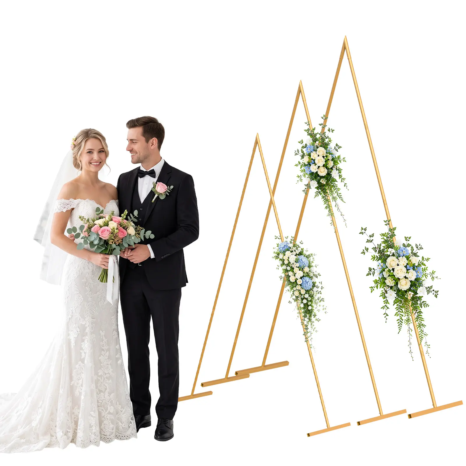 Arch Backdrop Stand, 6.2FT, 7FT, 8.4FT Set of 3 Golden Metal Arch Backdrop Stand, Triangle Flower Stand Arch Frame for Wedding Ceremony Baby Shower Birthday Party Balloon Arch Decoration