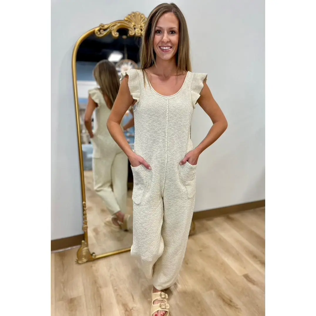 Ruffle Essence Jumpsuit Ecru