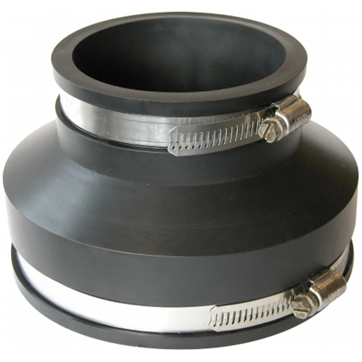 212 MAIN 4in. x 3in. Flexible Clamp Coupling, Stainless Steel, Chemical Resistant, Easy Install for Concrete to Cast Iron or Plastic Pipe Connection