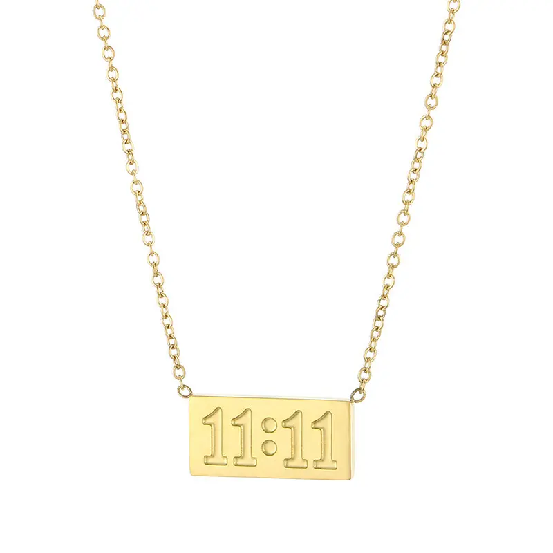 11:11 Make a Wish Hypoallergenic Astrology Pendant Necklace - Gold/Silver Aesthetic, Heart/Rectangle Engraved Chain, Non-Tarnish Adjustable Dainty Minimalist Number Chain for Birthdays, Showers, Workouts, Meaningful Gifts