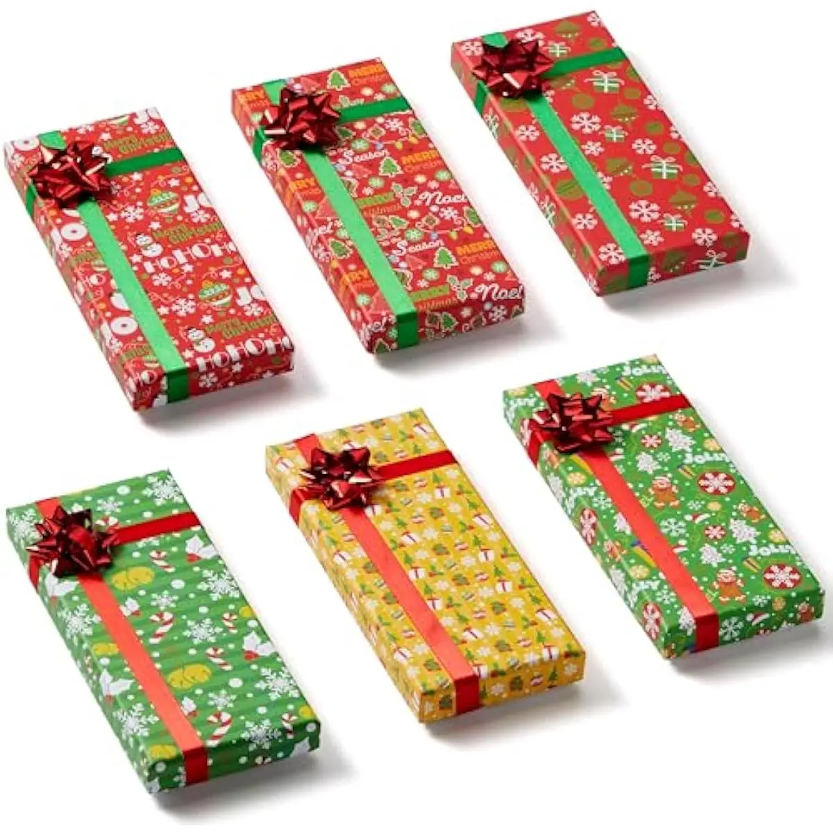 JOYIN 9PCS Presents Gift Card Holder Christmas Card Boxes with Lids, 6.5'' x 2.8'' x 0.8'' Christmas Cash Money Gift Holder Boxes with Bows, Sturdy Gift Wrapping Box for Holiday Birthday Party Favor