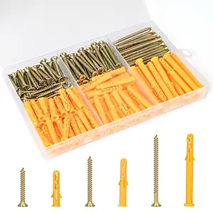 Drywall Anchors Kit, 170 count, 85 Plastic Drywall Anchors and 85  Flat  Screws, 3 Size #6 * 30#6 * 40#6 * 60, Wall Hanging Kit for Hanging Picture Frame, Shelf Brackets, Curtain Rod