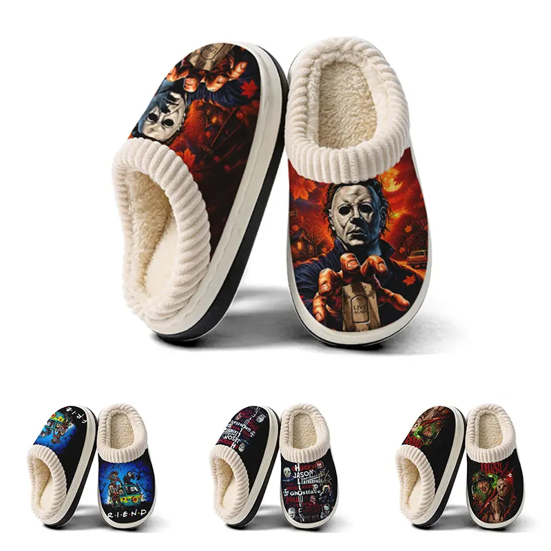 Kids Halloween Slippers- Horro Movie Michael-Myers Printed Slippers, Durable Non-Slip Plush Indoor Slippers Suitable for Boys Girls, Warm and Comfortable Slippers for Winter, Cozy for Home, Exquisite Slippers