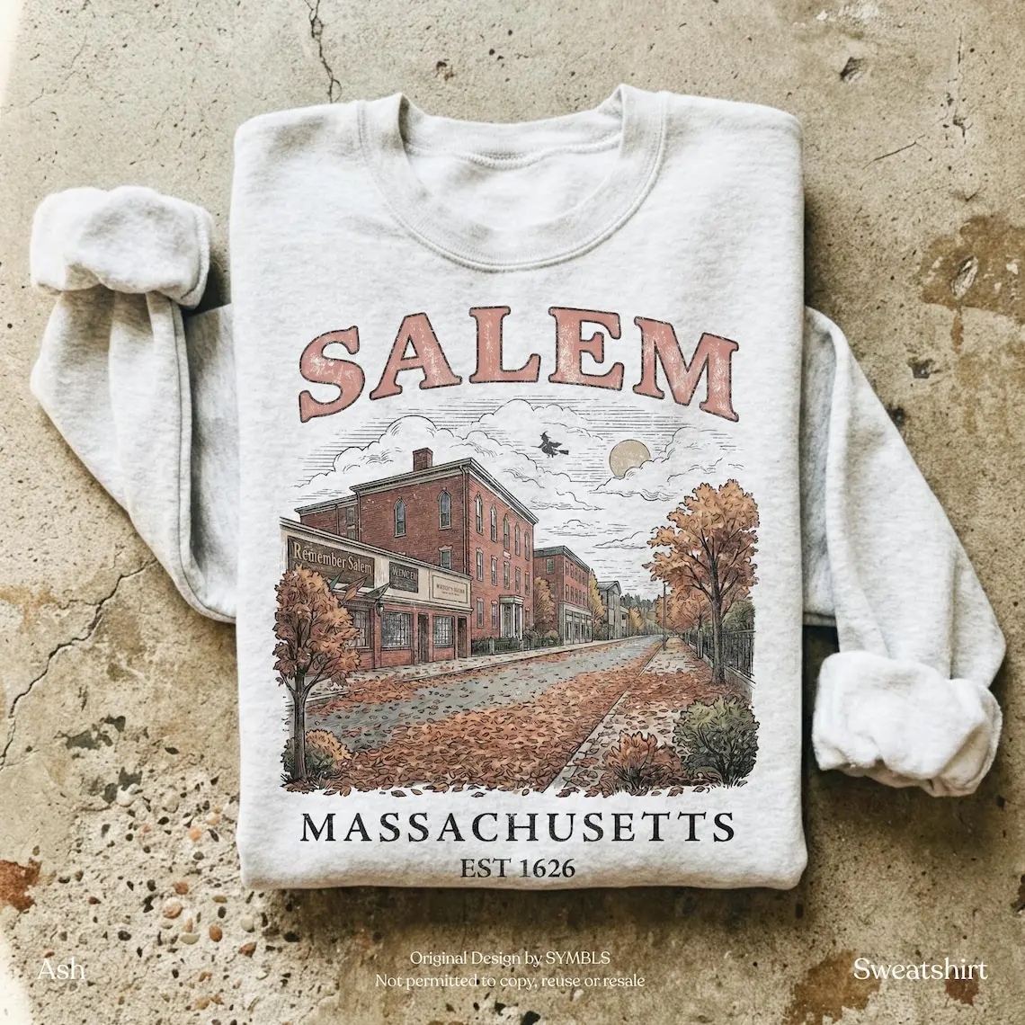 Salem Massachusetts Vintage Witch Shirt, Halloween Sweatshirt, Autumn Salem MA Graphic Tee, Spooky Season Fall Sweatshirt