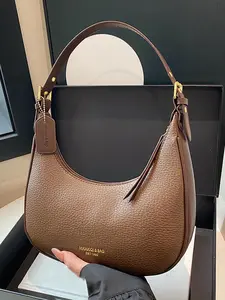 High-quality texture dumpling bag, solid color casual women's shoulder bag, simple stitching design, classic collocation, fashionable and practical, suitable for the trend of the season, suitable for office workers to commute and attend parties