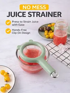 Press Strainer with Clip-On Design, Hands-Free Juice & Smoothie Strainer with Filter Bag for Kitchen Use