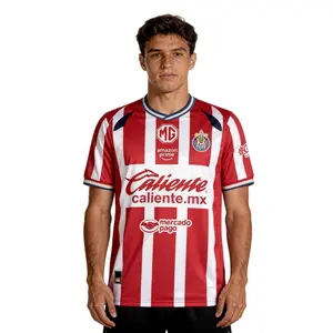 2526 Chivas CD Guadalajara Home Jersey Vintage Mexico Red and White Stripe Short Sleeve Top Football Jersey LIGAMX