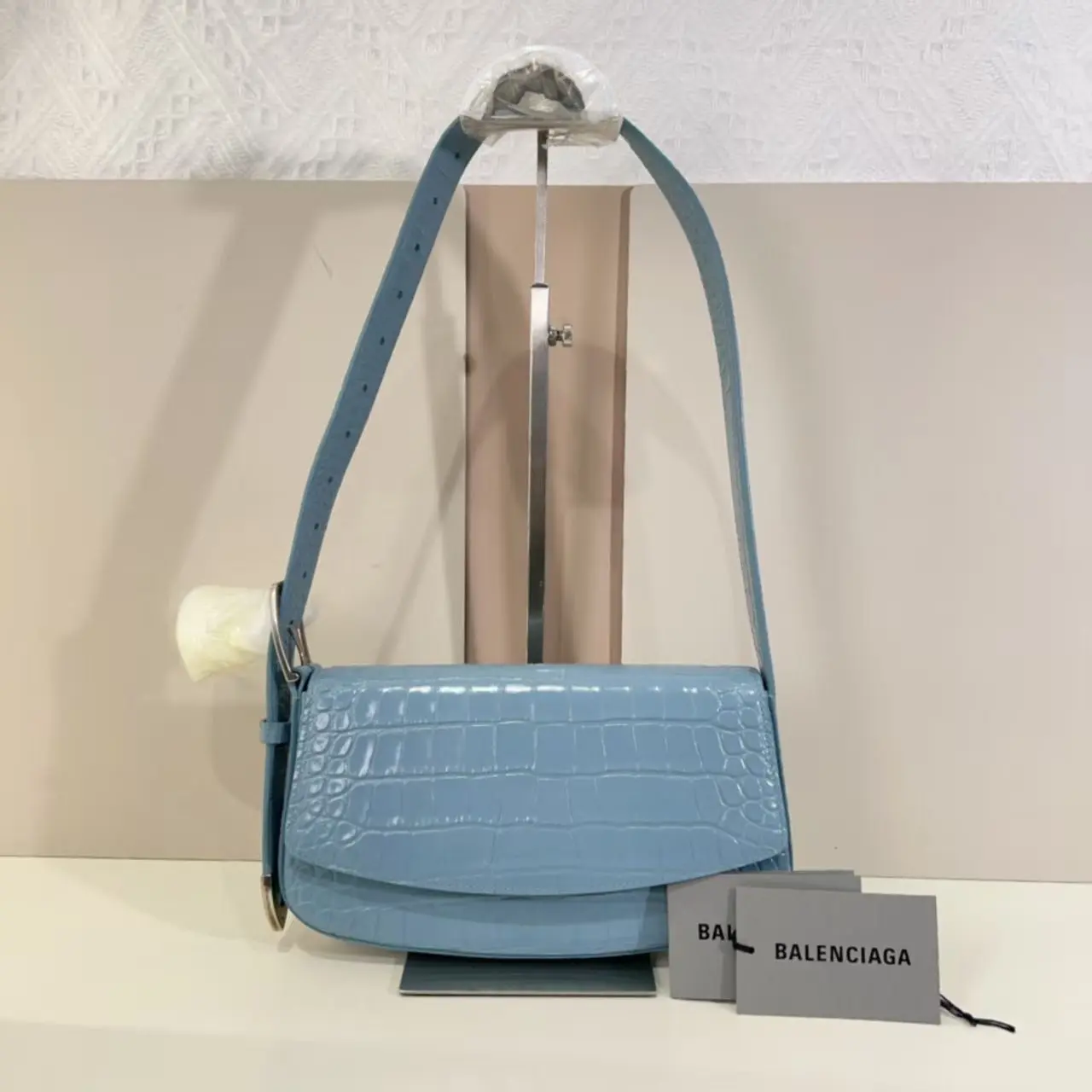 Pre-owned Balenciaga calfskin Shoulder Bags Ghost Croc Embossed Leather Shoulder Bag qiqia9613