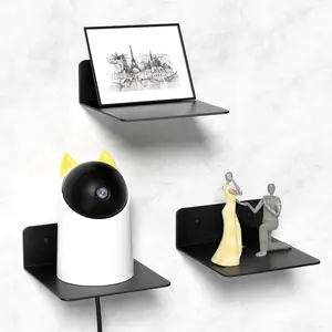 Small Wall Shelves Set of 3, 5 Inch Metal Display Ledges for Small Models, Funkos, Collectibles, Little Statues, Adhesive Floating Shelves for Bathroom, Living Room, Bedroom (Black)
