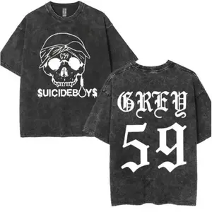 Vintage Grey 59 Skull Graphic Tee | Oversized Gym Shirts | G59 Goth Menswear Tops