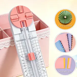 Pink 4-in-1 Multi-Function Paper Cutter with Straight, Wavy, Perforation & Crease Blades, Craft Tool for Scrapbooking, Paper, Cardstock, Coupons, Labels, Photos & Postcards school supply educational learning tool material gift