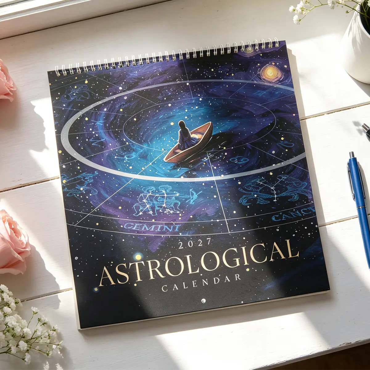 2027 Zodiac Astrology Wall Calendar, Monthly Hanging Calendar with Moon Phases, Horoscope Calendar, Celestial Home Decor Gift