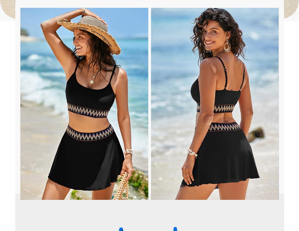 Aleumdr Womens High Waisted Bikini Sets with Skirt Two Piece Tummy Control Bathing Suit Color Block Push Up Swimsuit Sport Swimming Clothing Beach