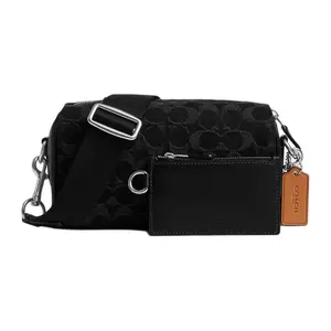 COACH AXEL 20 Vintage Monogram Zipper Crossbody Bag In Denim And Smooth Leather For Women